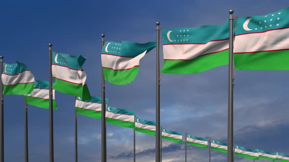 The Uzbekistan Flags Waving In The Wind  4K