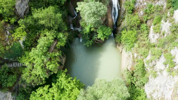 Top Down View of Waterfall in the Mountains