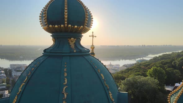 Aerial View of St. Andrew's Church in the Morning. Kyiv, Ukraine