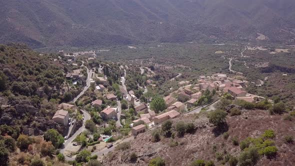 Aerial footage of lonely, corsican village Lama
