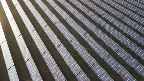 Aerial Top View of a Solar Panels Power Plant