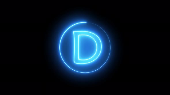 Glowing neon line in a circular path around the D alphabet. Vd 374