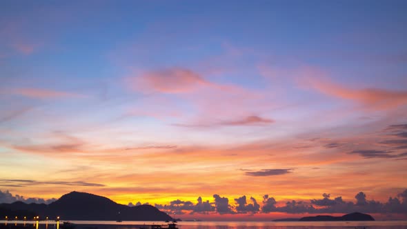 Time Lapse Beautiful Red Sky Above Islands.