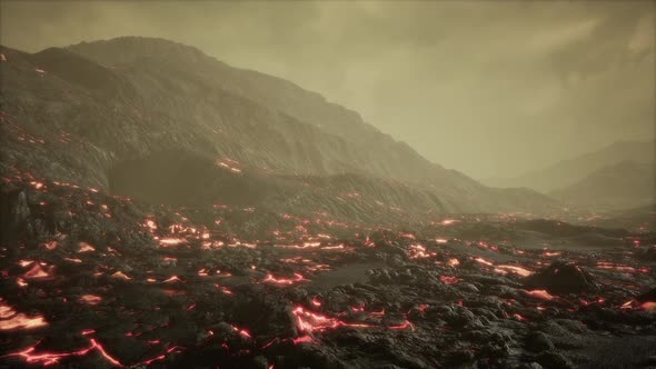 Scenic View of a Part of a Lava Flow in the Dark