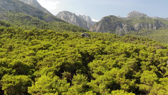 Aerial View of Mountains and Coast National Park in Turkey Beldibi Village