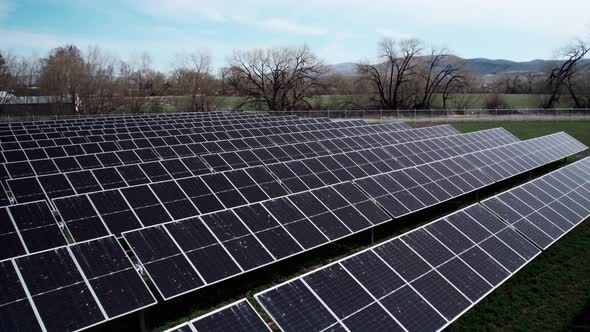 A rural solar powered green energy farm, renewable, clean, carbon neutral, aerial