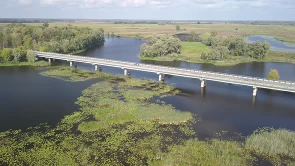 Auto Road Bridge Over Desna River in Chernihiv Region, Ukraine