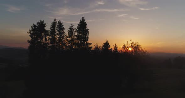 Sunset in Mountains Aerial View