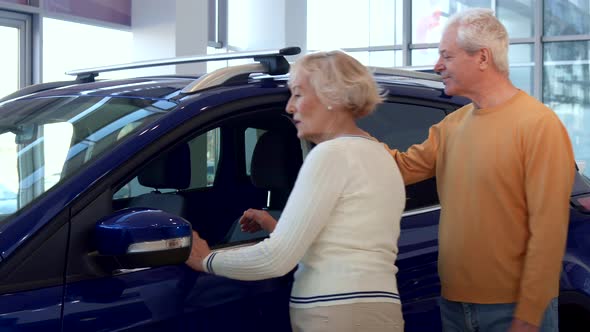 Senior Couple Chooses Car at the Dealership