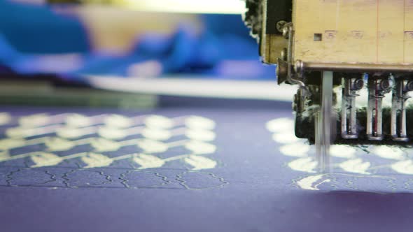 Close Up of Sewing Process in a Modern Fabirc Factory