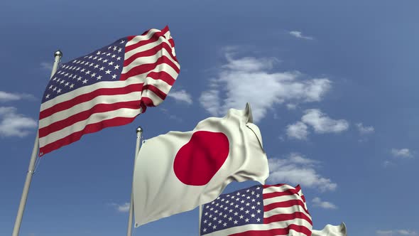 Many Flags of Japan and the USA
