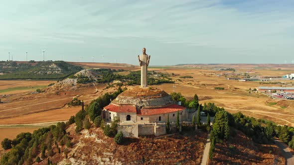 Aerial View of Statue Of The Christ Of The Otero In Palencia Spain