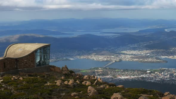 panning shot of hobart and storm bay from mt wellington