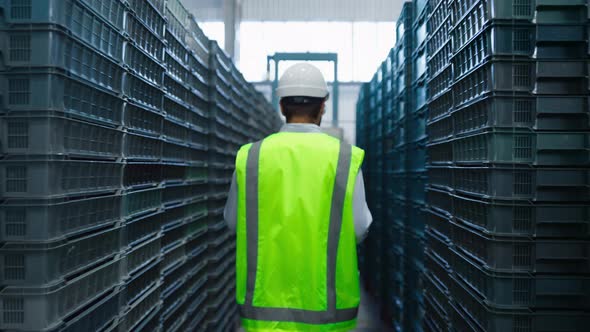 Storehouse Employee Inspecting Boxes Counting Distribution Package in Storage