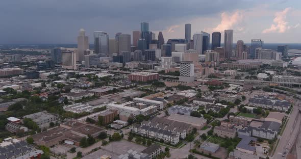 Aerial view of newly built affluent homes near downtown Houston and surrounding area. This video was