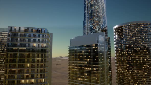 City Skyscrapers at Night in Desert