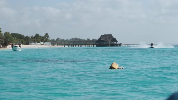 View From Boat to the Coast of Zanzibar with Paradise Beach Boats and Hotels