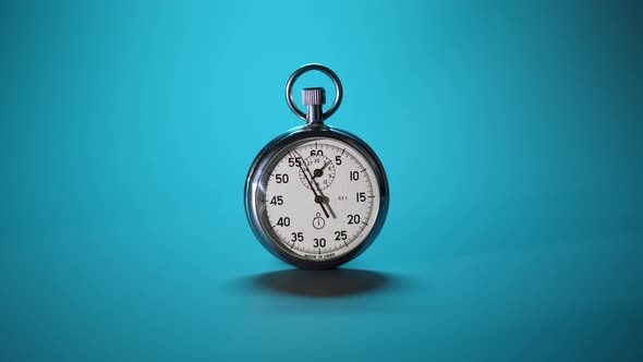 Close Up Chromed Retro Stopwatch Counts Down Time to Deadline of Business Processes