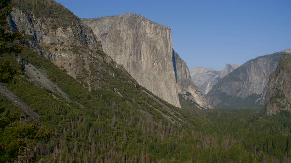 Aerial Panning View of Yosemite Valley on a Sunny Day in California