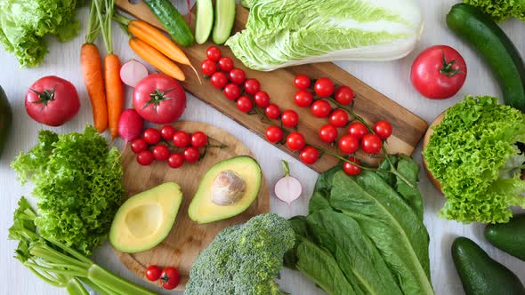 Healthy Vegan Lifestyle. Vegetables On Table. Organic Foods.