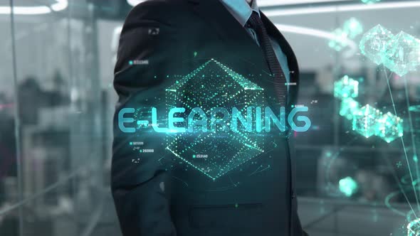 Businessman with E-Learning Hologram Concept