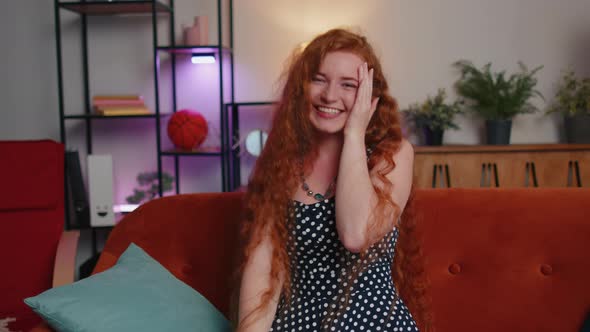 Redhead Young Woman Laughing Out Loud After Hearing Ridiculous Anecdote Funny Joke Feeling Amused