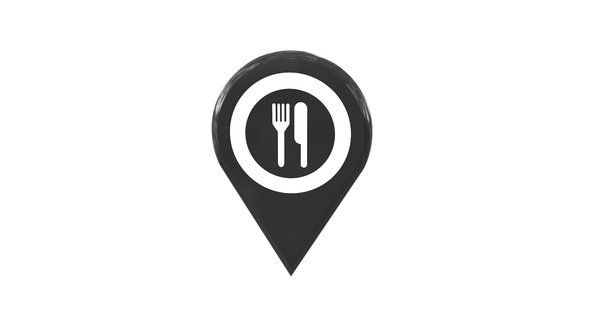 Food & Restaurant Map Location 3D Pin Icon Black