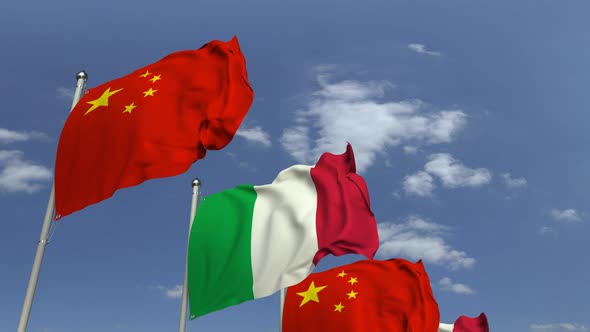 Flags of Italy and China at International Meeting