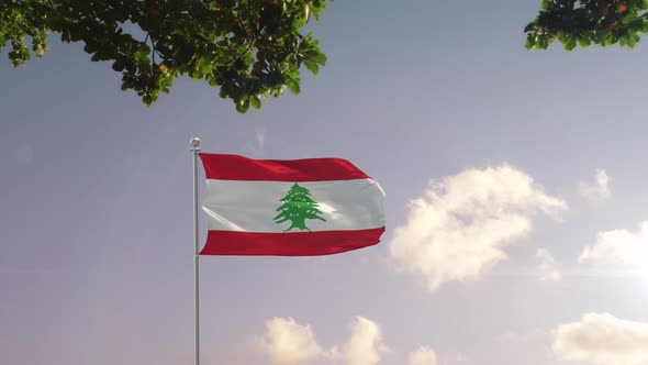 Lebanon Flag With  Modern City 