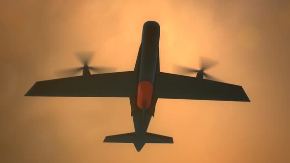 Atmospheric aerial view of the military aircraft. Airplane is dropping the bomb.