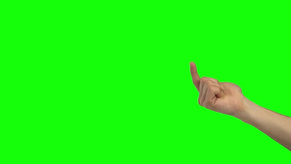 Hand of Guy Is Calling Someone. Green Screen. Close Up