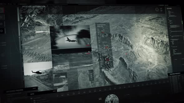 Satellite analysis system has detected enemy base location on a map of the area alt