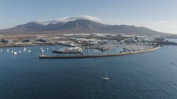 Aerial view of the Marina yacht club, Lanzarote, Canary Islands, Spain.