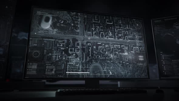 Modern Spy Drone Tracking Network Scans Target On City District Highway alt