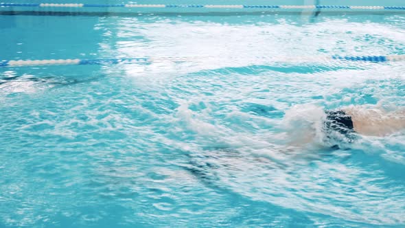 Male Athlete Swimming in a Pool Using a Butterfly Technique