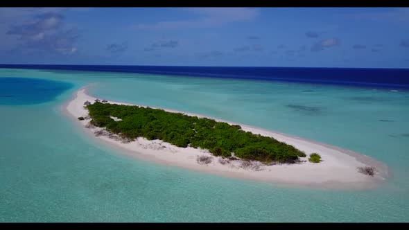 Aerial drone view nature of relaxing bay beach wildlife by blue green ocean and white sand backgroun