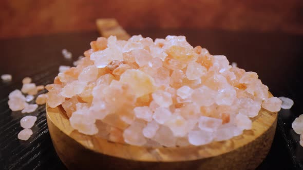 Himalayan Pink Salt in a Wooden is Used to Flavor Food