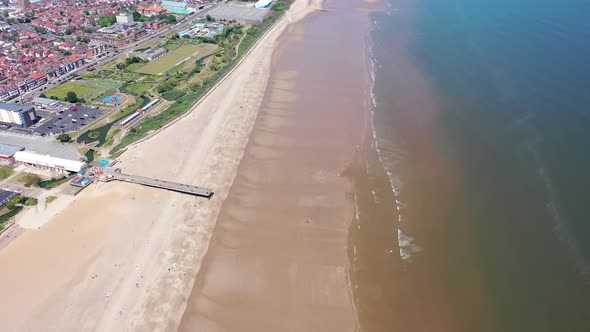 Aerial footage of the British seaside town of Skegness located in the East Lindsey in the UK