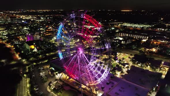 Night scape of illumination amusement park at downtown Orlando Florida USA