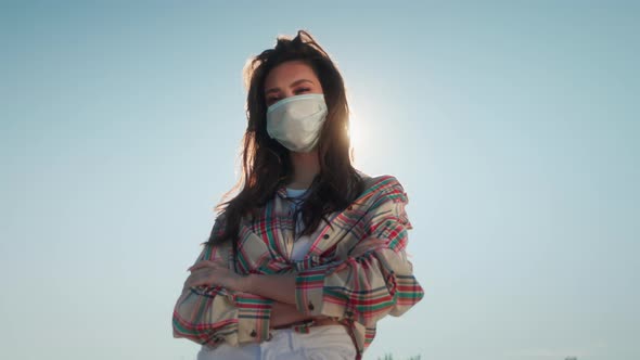 Portrait of Young Asian Student Wear Mask Looking at Camera Concept Come Back or Return to School