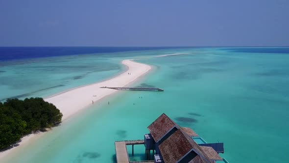 Aerial seascape of exotic island beach by sea with sand background