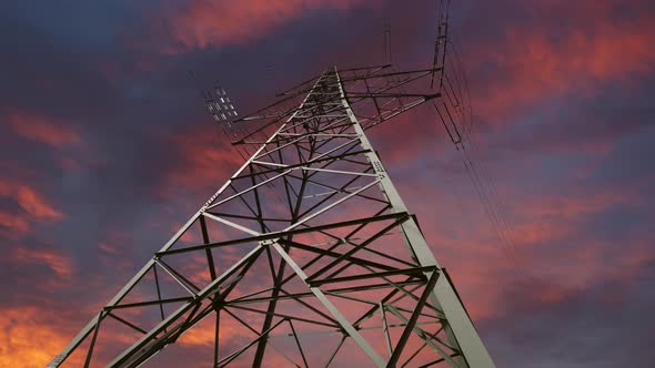 Low angle of Electric Pole during colorful sunset,abstract image