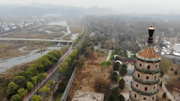 Aerial View of Tower Pavilion Inside the Imperial Summer Palace of The Mountain Resort in Chengde