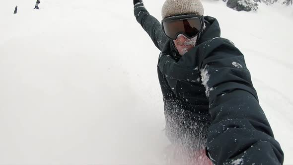 Extreme Slow Motion Snowboard Carving Powder Selfie