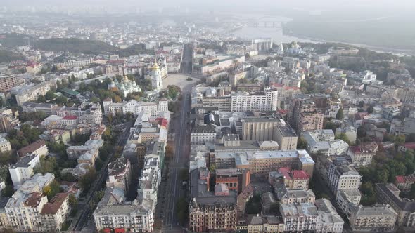 Cityscape of Kyiv, Ukraine. Aerial View, Slow Motion