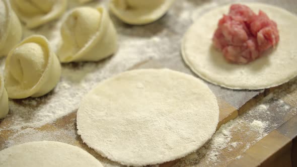 Rows of Prepared Dumplings with Minced Meat