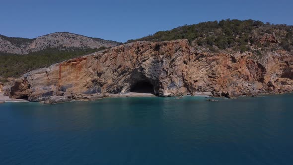 Drone View Towards the Seaside Cave