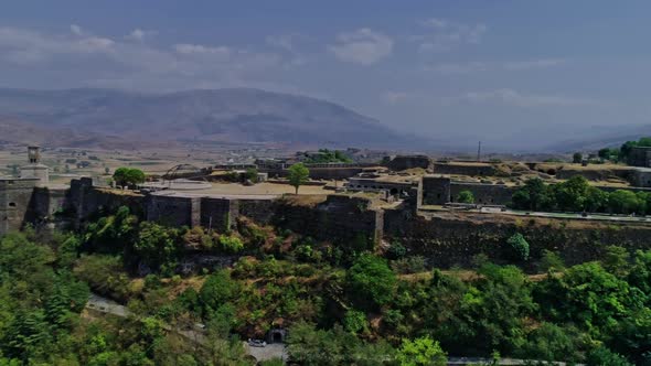 Aerial Drone View of Old Fortress and Clock Tower in Gjirokaster Albania