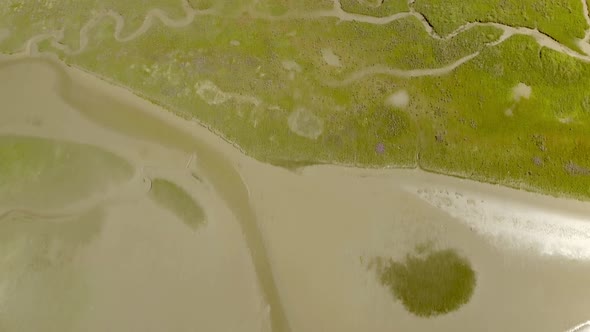 Abstract aerial view of wetlands river Landscape in The Netherlands.