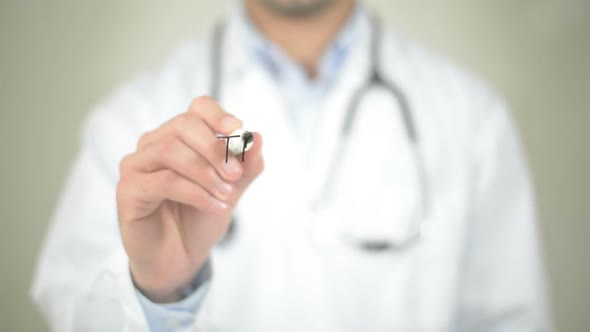 Treatment, Doctor Writing on Transparent Screen